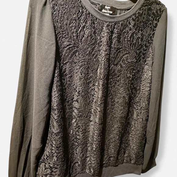 dennis by dennis basso Black Long Sheer Sleeve Lace Top - Picture 2 of 8